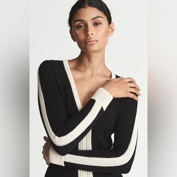 Reiss Knit Dress Color Block Black white